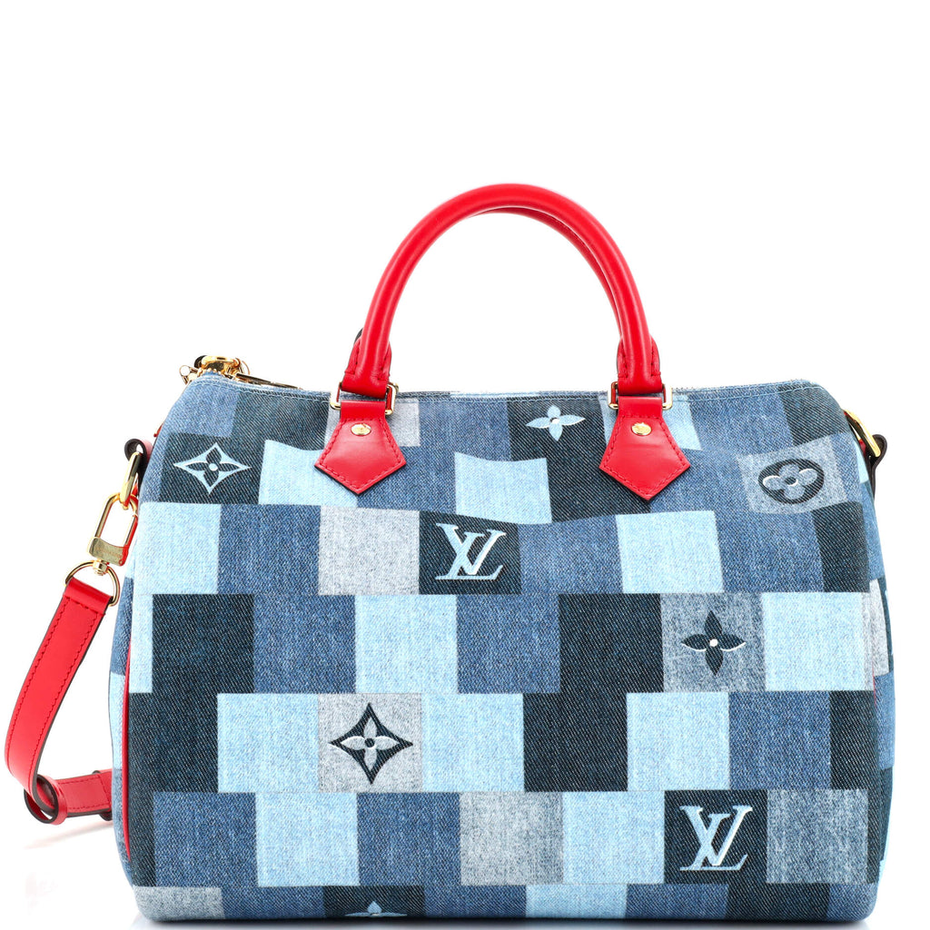 Louis Vuitton Speedy Bandouliere Bag Damier and Monogram Patchwork Denim 30  Blue 21794060