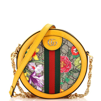 Gucci Ophidia Round Shoulder Bag Flora GG Coated Canvas Mini