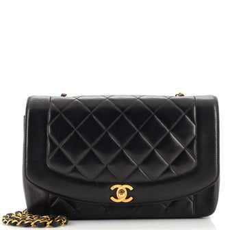 Chanel Vintage Diana Flap Bag Quilted Lambskin Medium Black 21794094