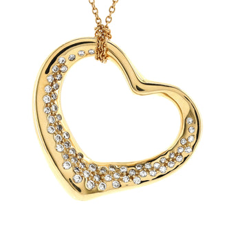 Tiffany & Co. Elsa Peretti Open Heart Pendant Necklace 18K Yellow Gold with Pave Diamonds 28mm