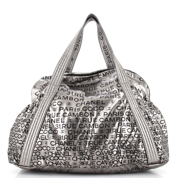 Chanel Unlimited Bowling Bag Printed Nylon Large Silver 2179461
