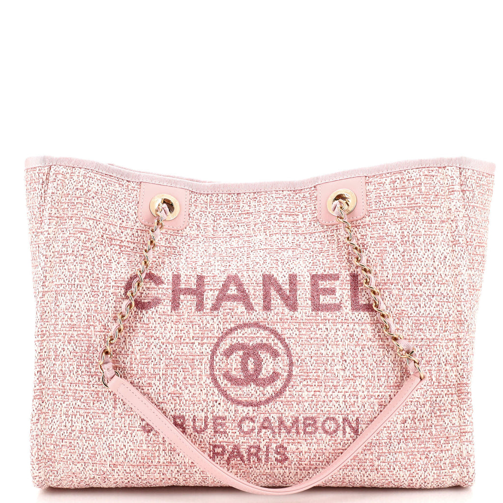 CHANEL pink raffia and pink leather DEAUVILLE SMALL Shopper
