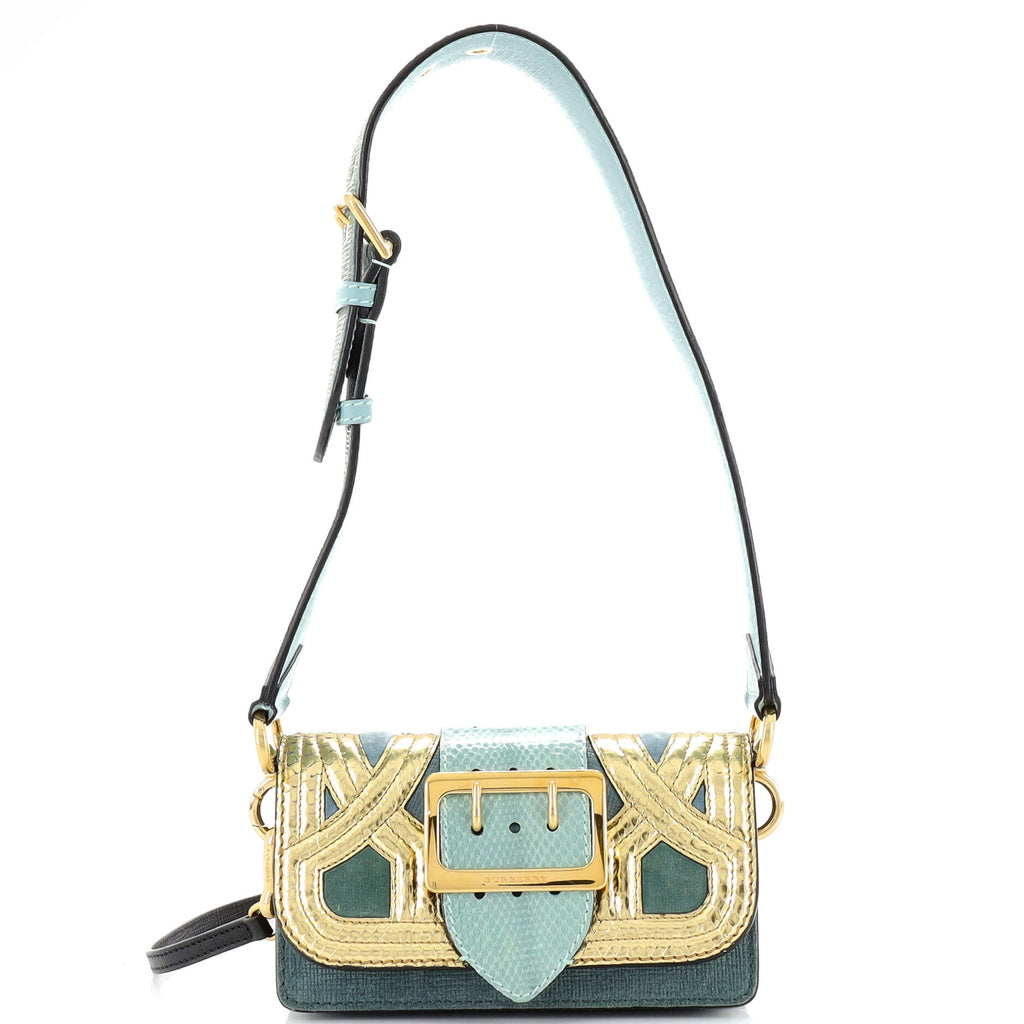Burberry Madison Buckle Flap Bag Patchwork Python Small Blue 2180031