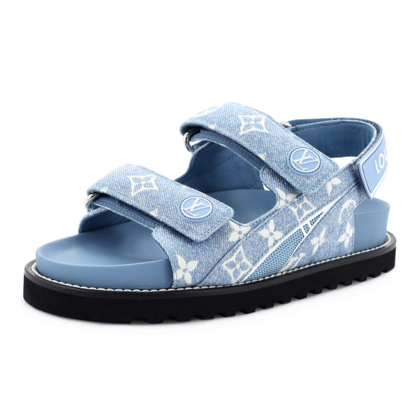Louis Vuitton Blue Leather Paseo Confort Slingback Sandals Size 37 For Sale  at 1stDibs