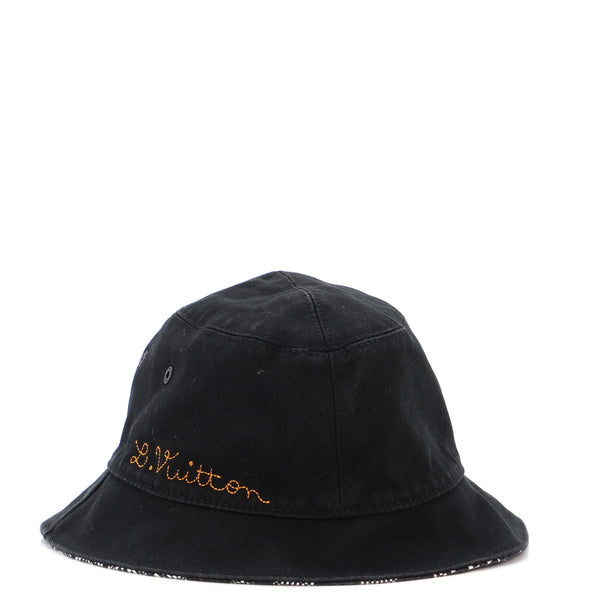 Louis Vuitton Reversible Bucket Hat Distorted Damier Cotton Black