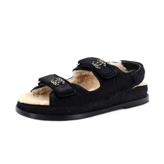 Chanel Women's Velcro Dad Sandals Calf Hair and Shearling