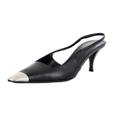 Saint Laurent Women's Blade Square Cap Toe Slingback Pumps Leather with Metal 90