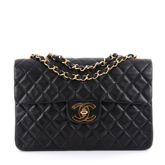 Chanel Vintage Classic Single Flap Bag Quilted Lambskin Maxi Black