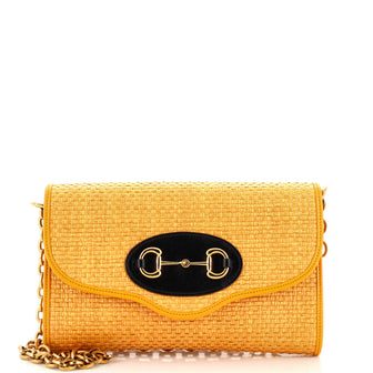 Gucci Horsebit 1955 Curved Flap Shoulder Bag Raffia Small