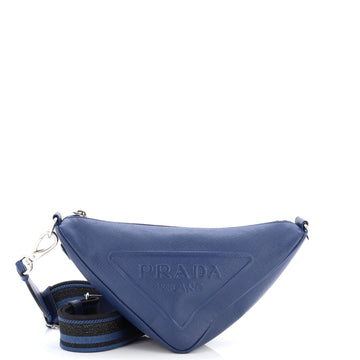 Prada Triangle Logo Zip Crossbody Bag Embossed Saffiano Leather Small