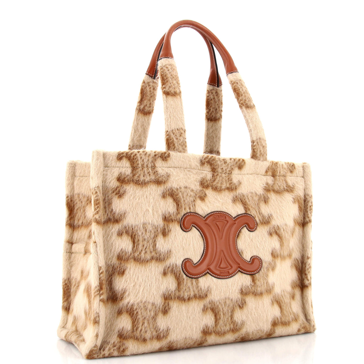 Celine Cabas Thais Tote Triomphe Wool Large Neutral 218090176