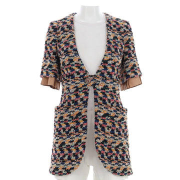 Chanel Women's Short Sleeve Ruffle Pearl Button Jacket Tweed Long