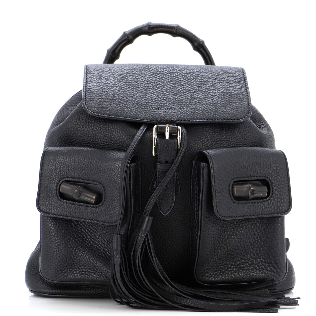 black gucci leather backpack Gucci Bamboo Tassel Backpack Leather Medium Black 21809042