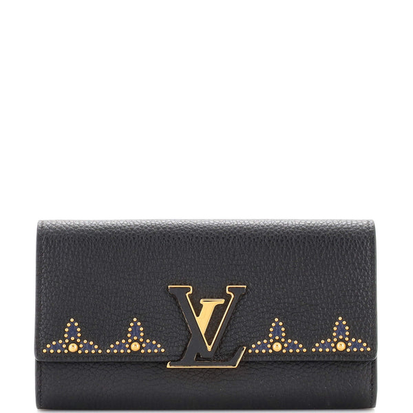 Louis Vuitton Capucines Wallet Embellished Leather Black 21809044