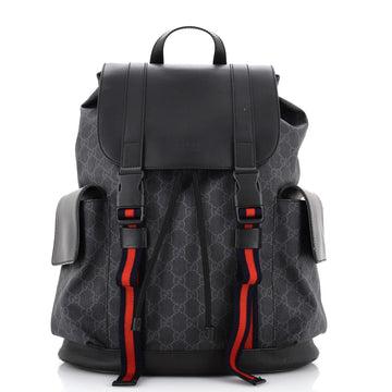 Gucci Double Pocket Buckle Backpack GG Coated Canvas Large