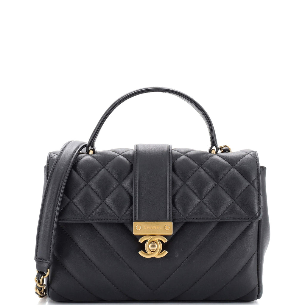 Chanel Calfskin Flap Bag with Top Handle - Small in Black