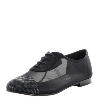 Chanel Women's CC Cap Toe Oxfords Mesh with Crystals
