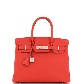 Hermes Birkin Handbag Red Epsom with Palladium Hardware 30