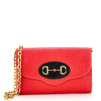 Gucci Horsebit 1955 Curved Flap Shoulder Bag Raffia Small