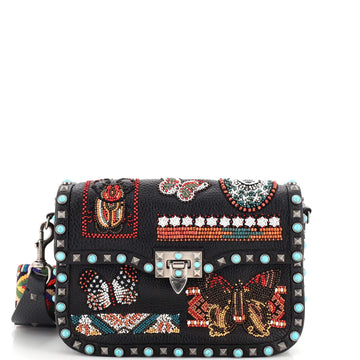 Valentino Garavani Rolling Rockstud Crossbody Bag Beaded Leather with Cabochons Small