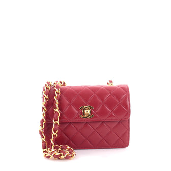 Chanel Vintage CC Chain Flap Bag Quilted Leather Extra Mini Red