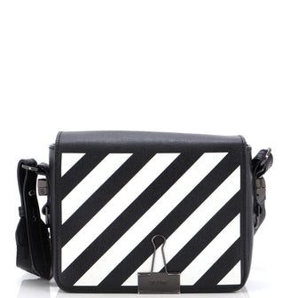 Off White Binder Clip Flap Bag Striped Leather Small