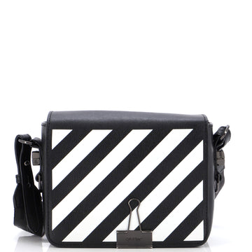 Off White Binder Clip Flap Bag Striped Leather Small