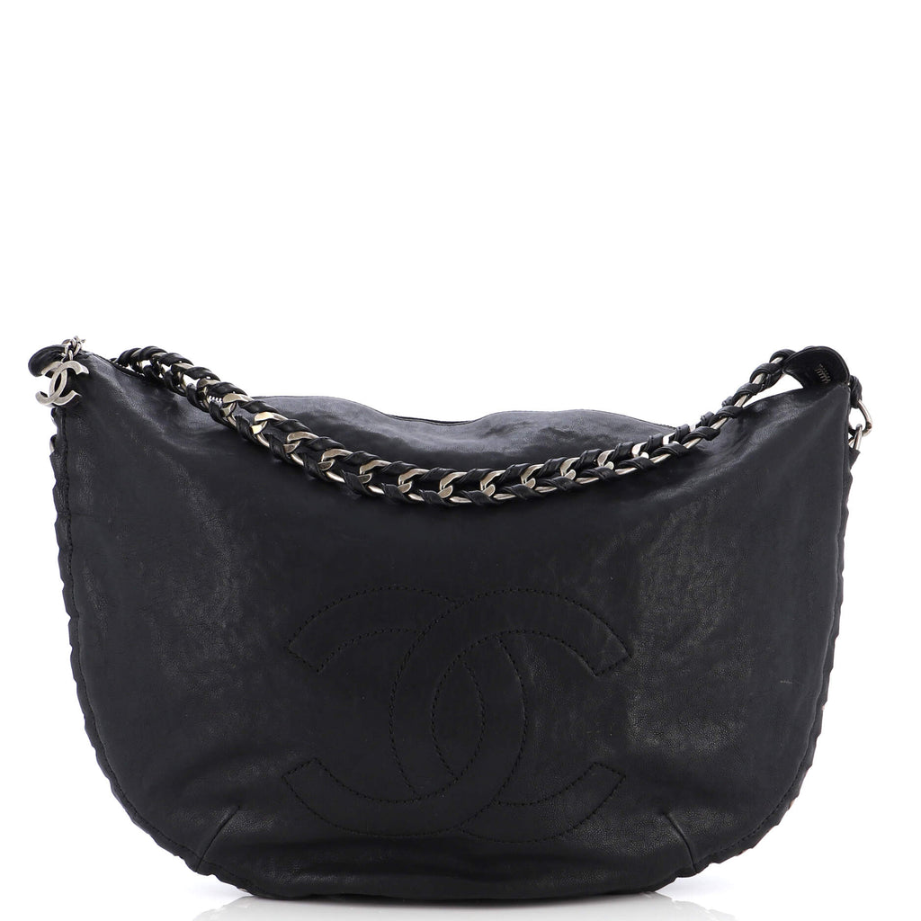 CHANEL Modern Chain Calfskin Leather Hobo Bag Black