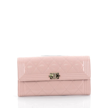 Chanel Boy Flap Wallet Quilted Patent Long Pink