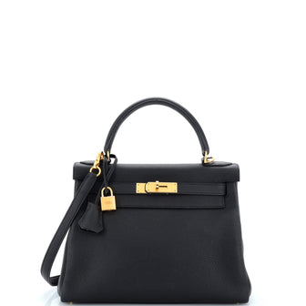 Hermes Kelly Handbag Black Togo with Gold Hardware 28