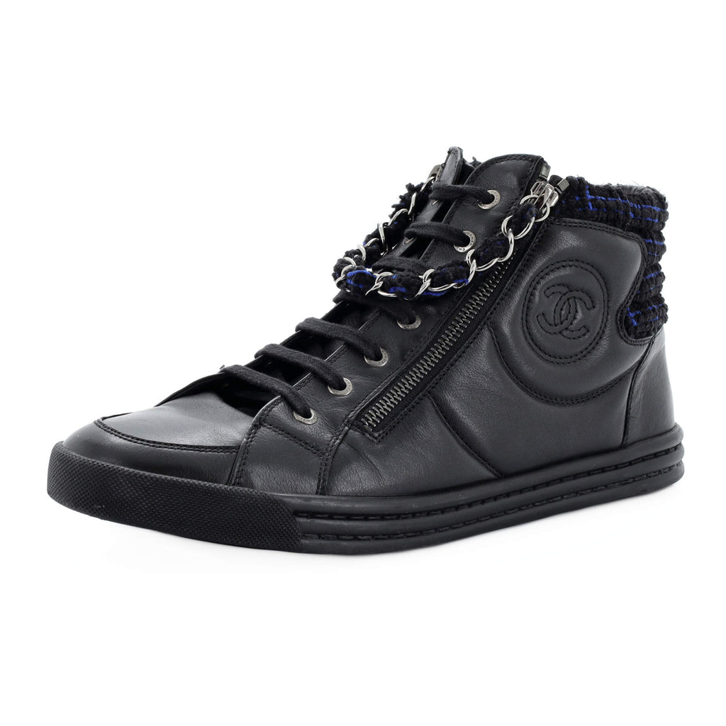 Chanel Women's CC Chain Link Sneakers Leather with Tweed 218226