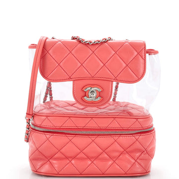 Chanel Zip Around Flap Bag Quilted Crumpled Calfskin and PVC Small