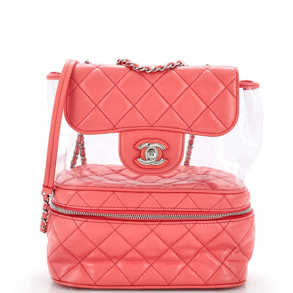 Chanel Zip Around Flap Bag Quilted Crumpled Calfskin and PVC Small Clear  218235127