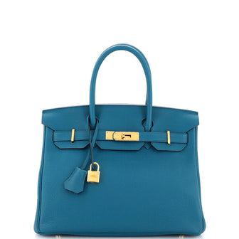 Hermes Birkin Handbag Blue Togo with Gold Hardware 30