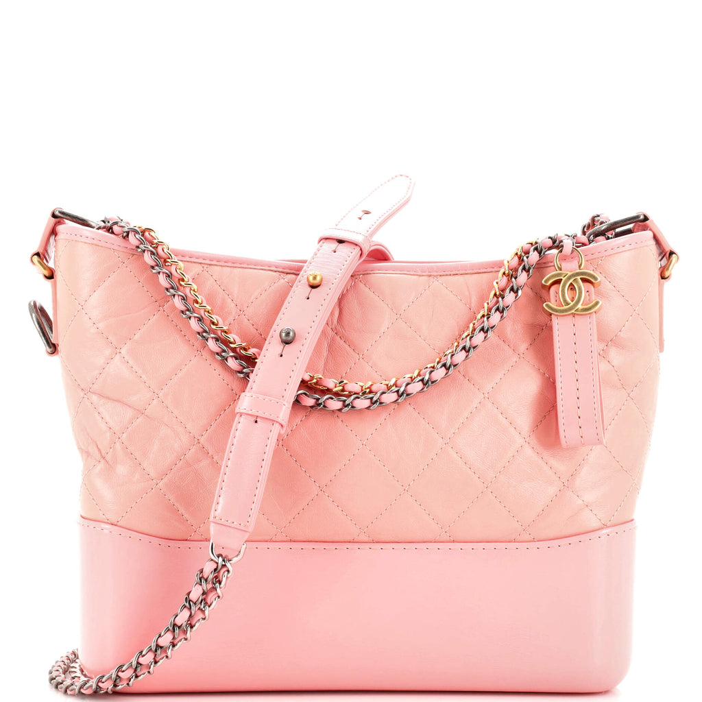 Chanel Gabrielle Hobo Quilted Tweed and Calfskin Medium Pink 1865251