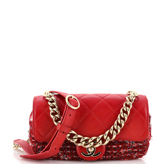 Chanel Chain Handle CC Flap Bag Quilted Lambskin and Tweed Small