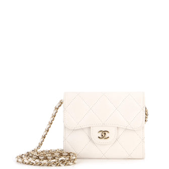 Chanel Classic Flap Card Holder on Chain Quilted Caviar Mini