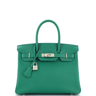 Hermes Birkin Handbag Green Epsom with Palladium Hardware 30