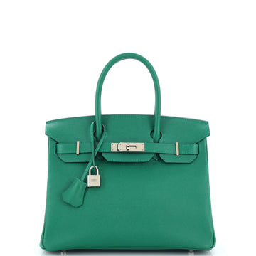 Hermes Birkin Handbag Green Epsom with Palladium Hardware 30