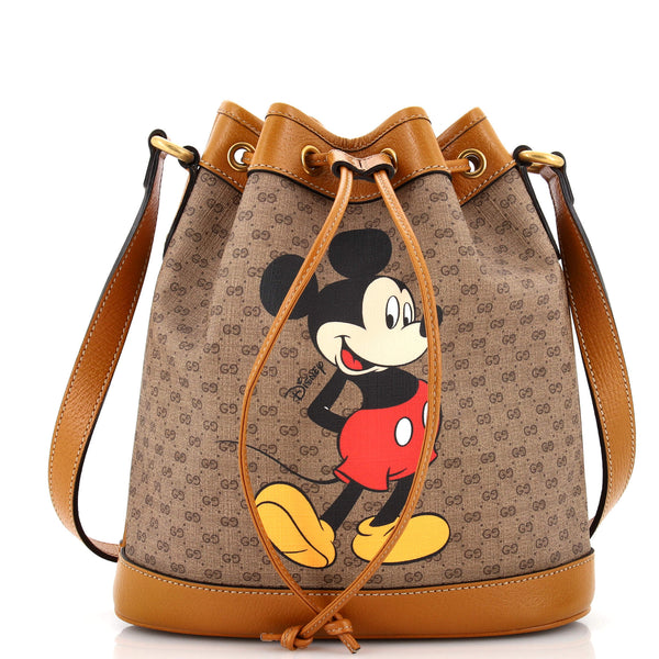 Gucci Disney Mickey Mouse Bucket Bag Printed Mini Gg Coated Canvas