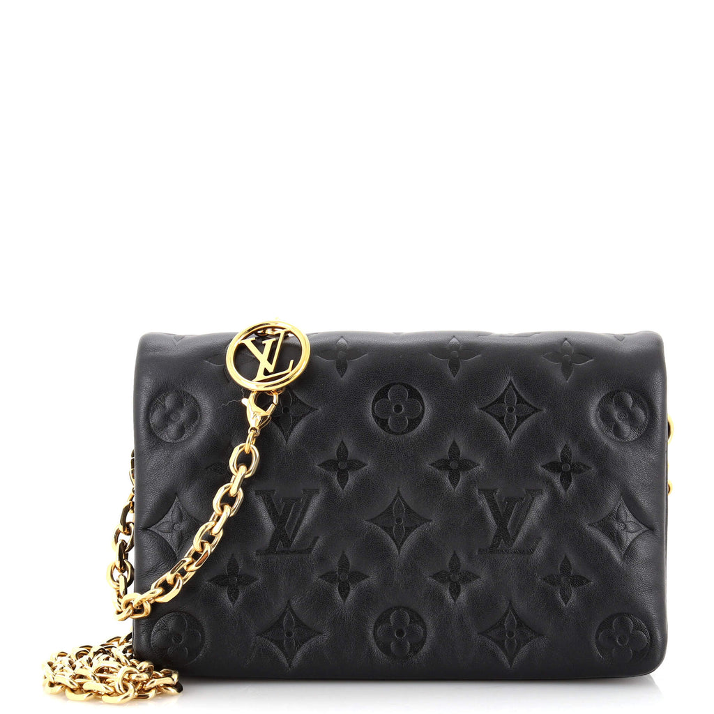 Brand New Louis Vuitton Coussin Pochette Black Monogram Embossed Leather Bag