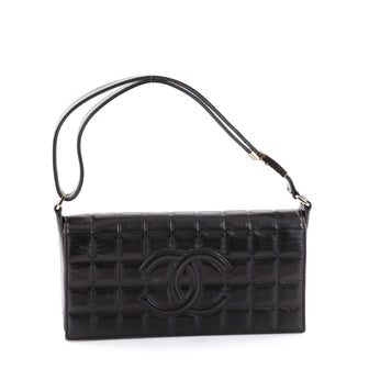 Chanel Chocolate Bar CC Flap Bag Quilted Leather East West Black