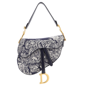 Christian Dior Toile De Jouy Saddle Bag Embroidered Canvas Medium