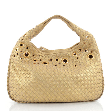 Bottega Veneta Veneta Hobo Intrecciato Leather with Grommet Detail Medium Gold 2182904