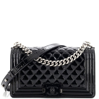 Chanel Boy Flap Bag Quilted Plexiglass Patent Old Medium