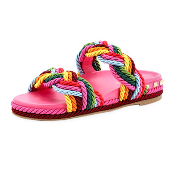 Valentino Garavani Women's Rockstud Slide Sandals Rope with Leather