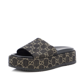 Gucci Women's Angelina Platform Slide Sandals GG Denim