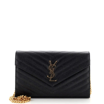 Saint Laurent Classic Monogram Wallet on Chain Matelasse Chevron Leather Medium