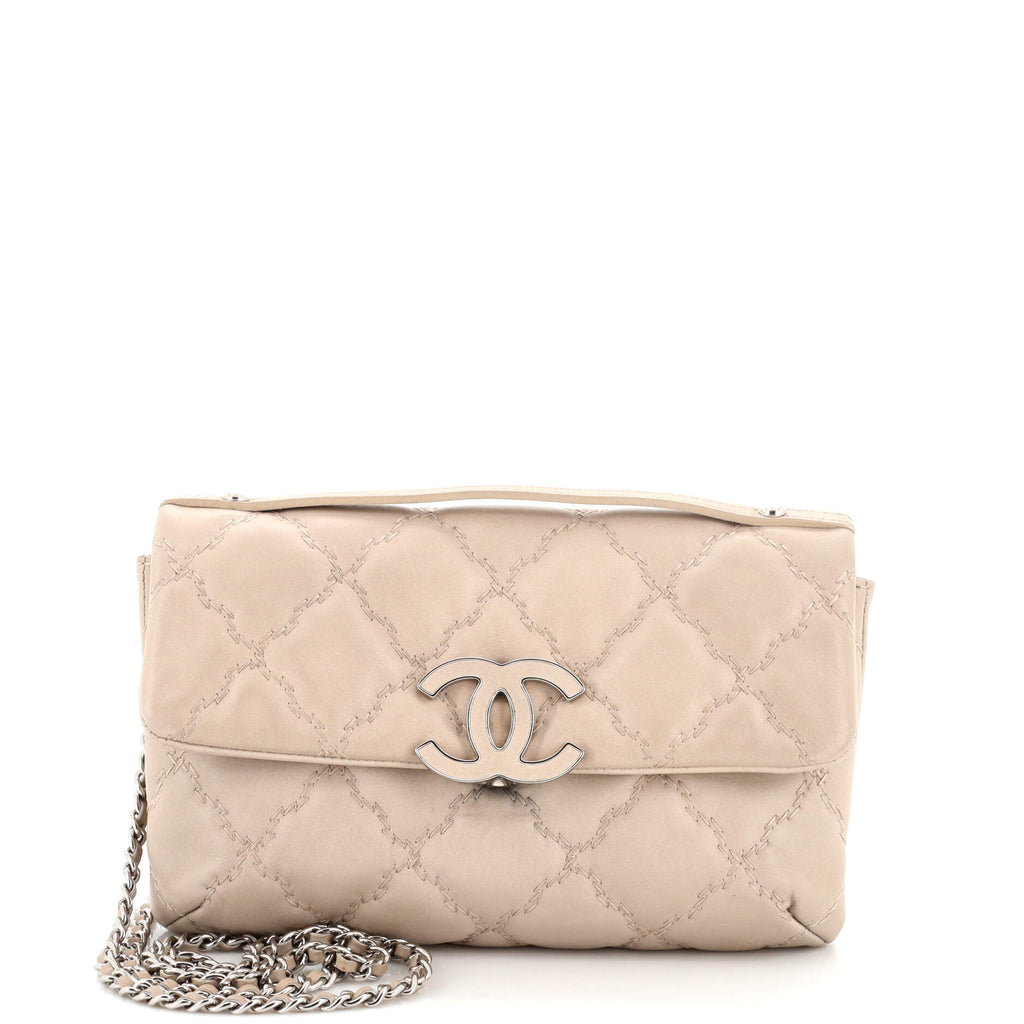 Chanel Double Stitch Hamptons Flap Bag Quilted Calfskin Mini Neutral 2183461