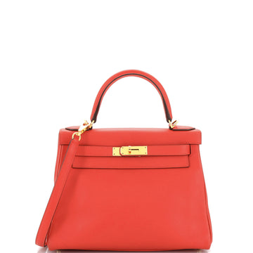 Hermes Kelly Handbag Red Evercolor with Gold Hardware 28